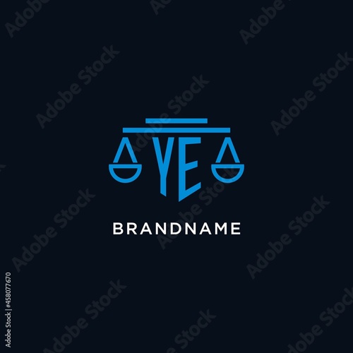 YE monogram initial logo with scales of justice icon design inspiration