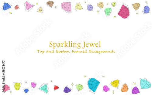 きらめくカラフルな宝石上下フレーム背景素材