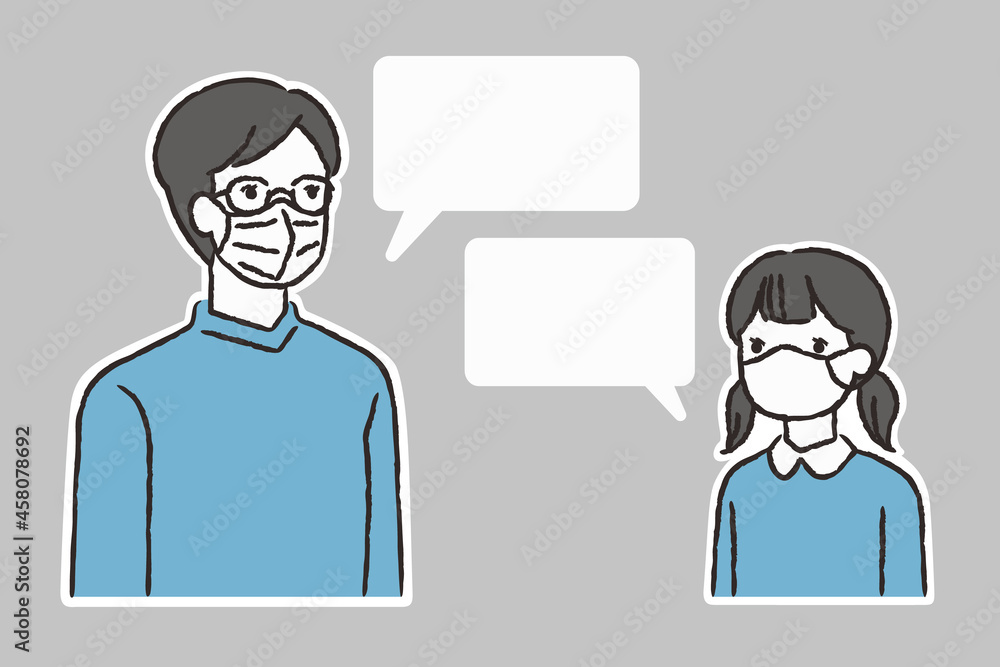 マスクで会話をする父親と娘 マスクで会話をする父親と娘
