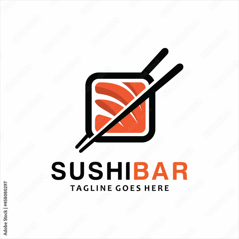 Sushi logo template. Vector Icon Style Illustration Logo of Asian Street Fast Food Bar or Shop, Sushi, Maki, Nigiri Salmon Roll with Chopsticks Sushi logo template. Vector Icon Style Illustration Logo of Asian Street Fast Food Bar or Shop, Sushi, Maki, Nigiri Salmon Roll with Chopsticks