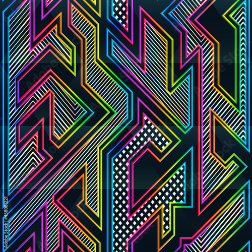 Neon geometric seamless pattern.