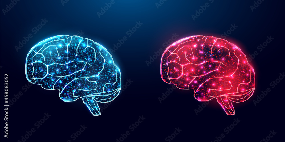 Human brain. Wireframe low poly style. Concept for medical, brain cancer, neural network. Abstract modern 3d vector illustration on dark blue background. Human brain. Wireframe low poly style. Concept for medical, brain cancer, neural network. Abstract modern 3d vector illustration on dark blue background.