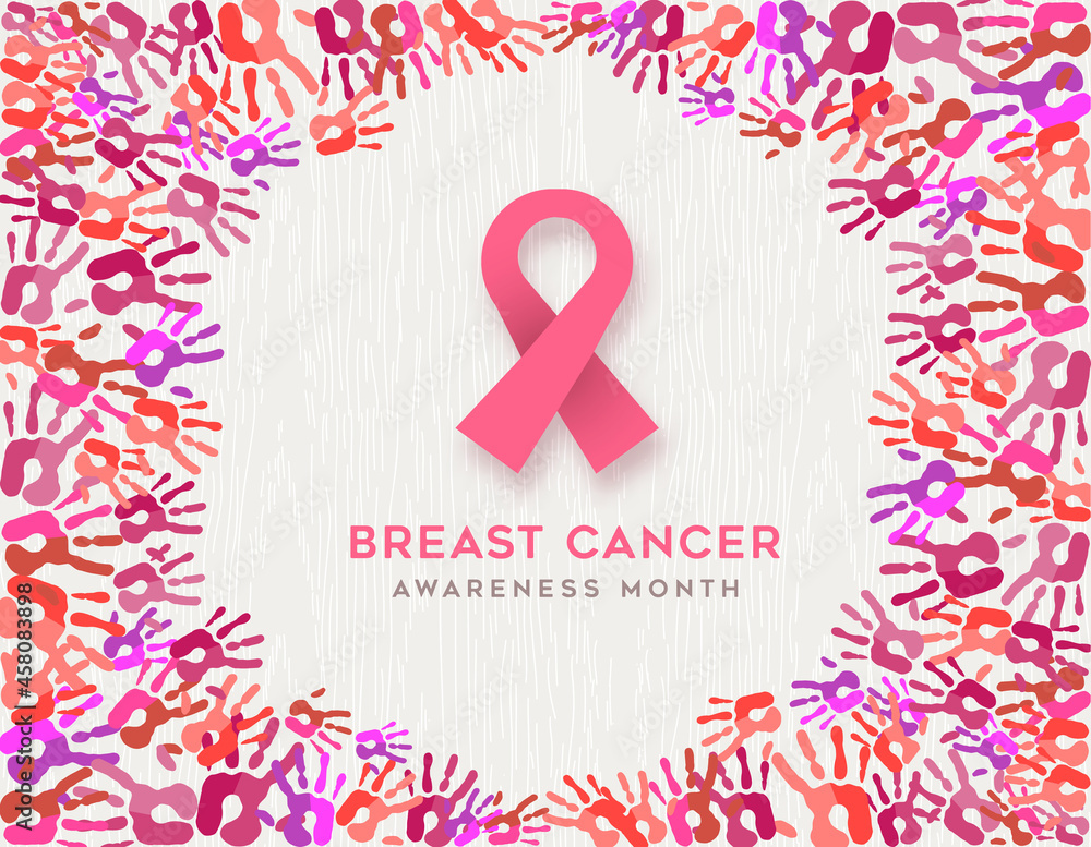 Breast cancer awareness woman hand together card Breast cancer awareness woman hand together card