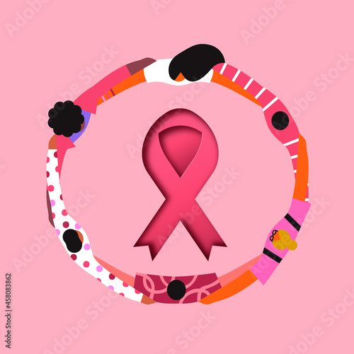 Breast cancer awareness woman friend circle hug