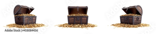 Fotografie, Obraz Open treasure chest overflowing with gold coins.