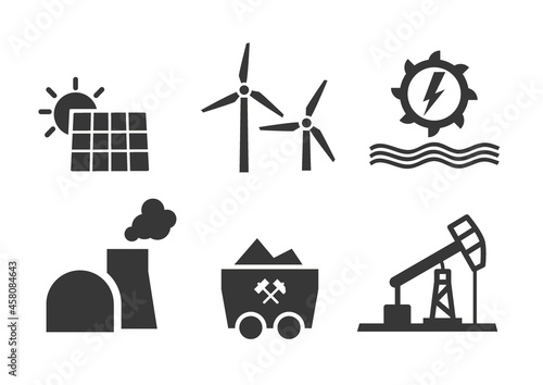 Energie - Solar Windkraft Wasserkraft Kohle Atomkraft Erdöl - Vektor Illustration