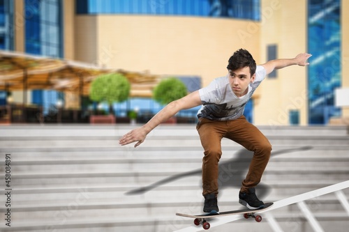 Attractive young person with skating at skateboard park by the beach. © BillionPhotos.com