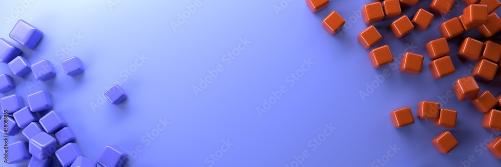 Abstract background of colored cubes and free space. 3D visualization Abstract background of colored cubes and free space. 3D visualization