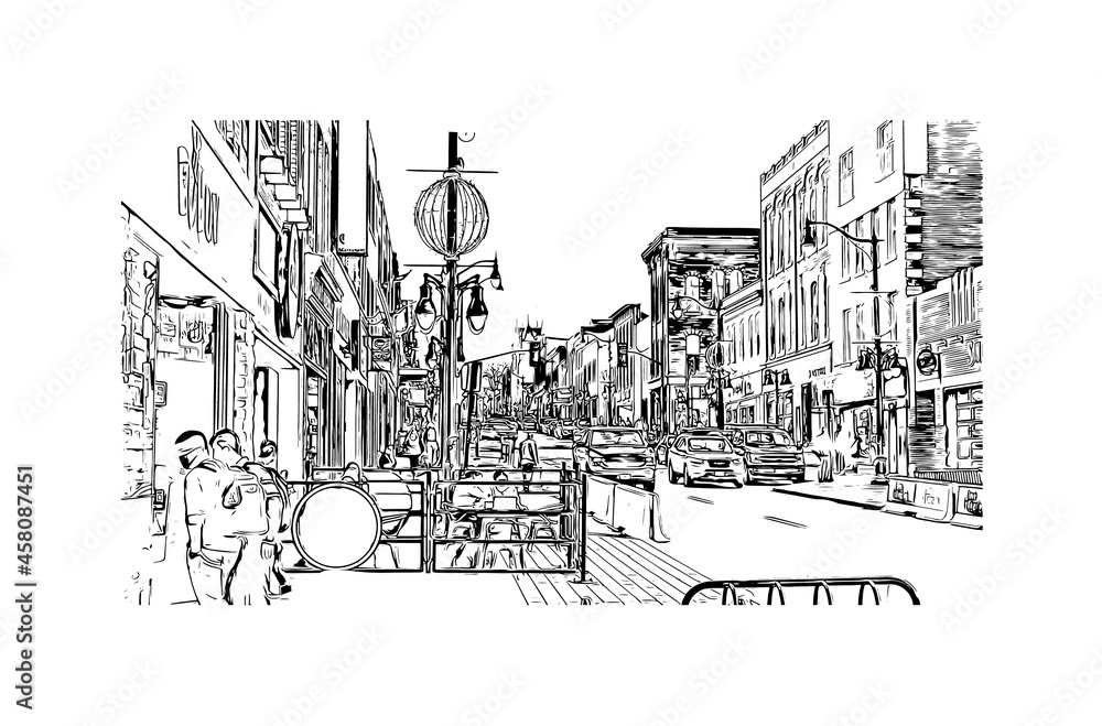 Building view with landmark of Kingstown is the capital of Saint Vincent and the Grenadines.. Hand drawn sketch illustration in vector. Building view with landmark of Kingstown is the capital of Saint Vincent and the Grenadines.. Hand drawn sketch illustration in vector.