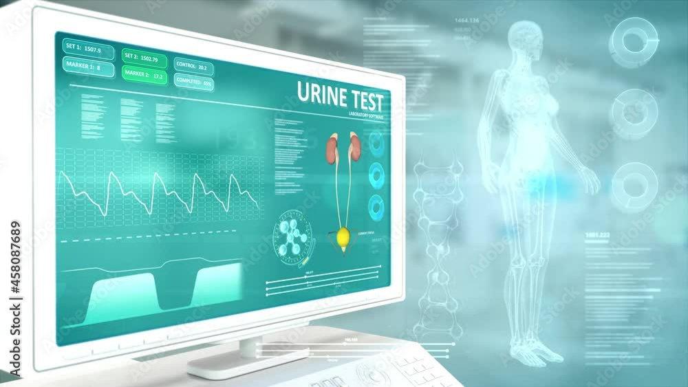 test of urine on monitor in hi-tech hospital room test of urine on monitor in hi-tech hospital room