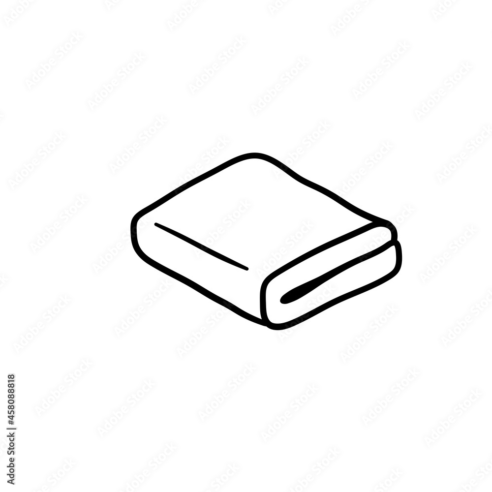 Folded towel or cloth. Packed neat clothes. Line drawing. Isolated cartoon black and white illustration Folded towel or cloth. Packed neat clothes. Line drawing. Isolated cartoon black and white illustration