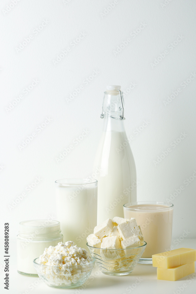 Different milk products: milk, cheese and yoghurt Different milk products: milk, cheese and yoghurt