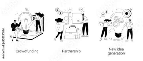 Cooperation and teamwork abstract concept vector illustrations.