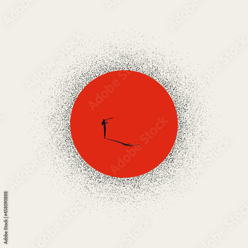 Business woman big idea vector concept. Symbol of creativity, inspiration, vision, invention. Minimal illustration.