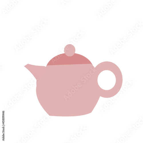 A pink teapot with a dark lid. 