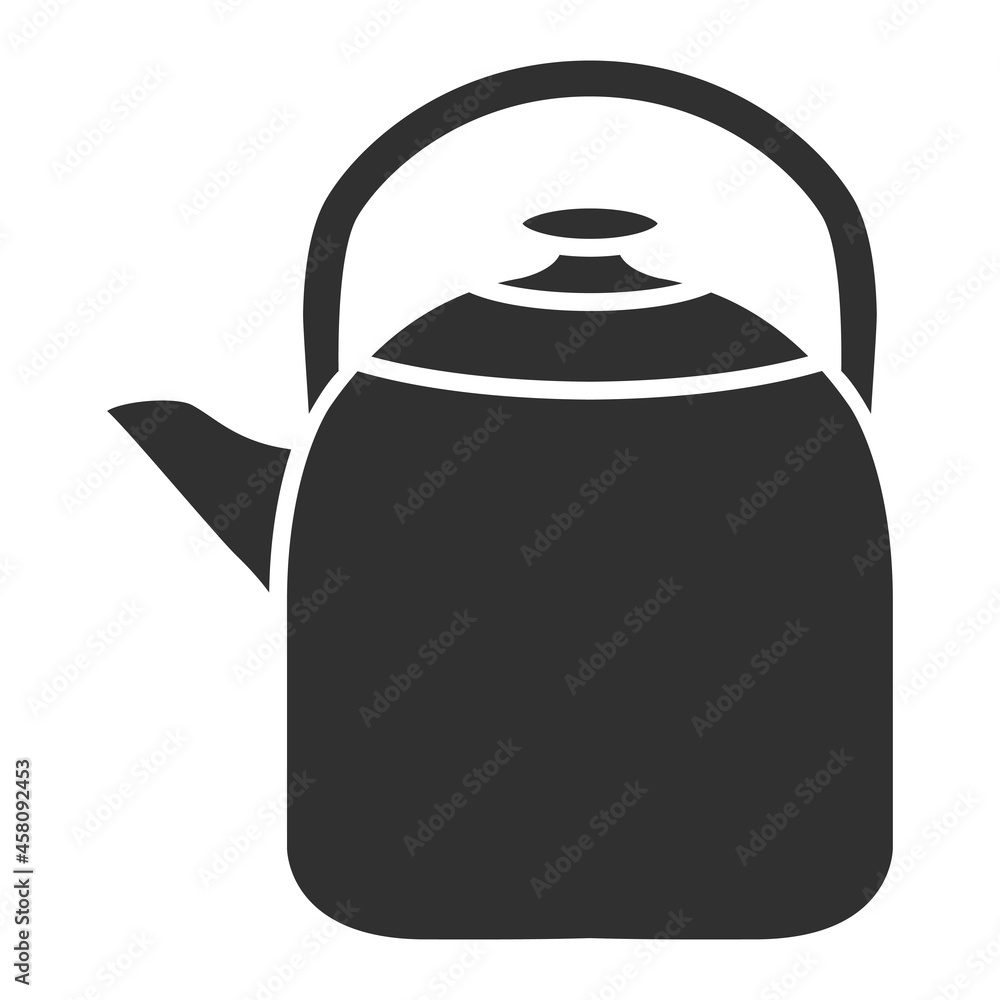 Obraz premium Black silhouette teapot .Kettle with a handle.Vector flat illustration.Isolated on white background.
