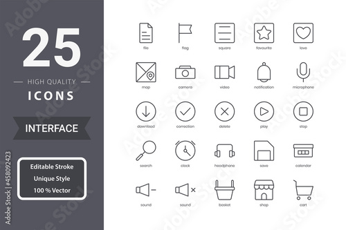 Interface icon pack for your website design, logo, app, UI. Interface icon outline design.
