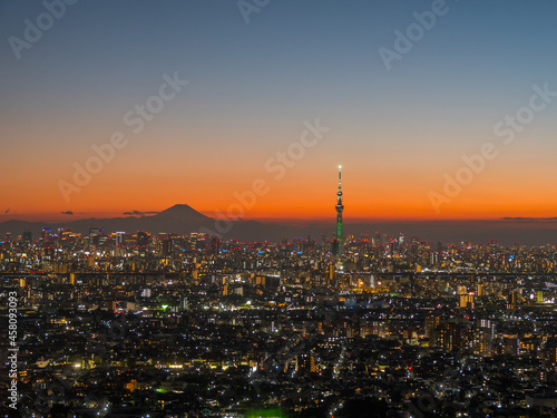 市川市の150m展望台からの東京都心、富士山、スカイツリーの夜景 © homebell