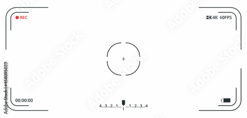 Video camera viewfinder on white background. Concept graphic element screen photo frame. Focusing screen of the camera. Exposure settings. Template for ui or ux design. Vector illustration photo
