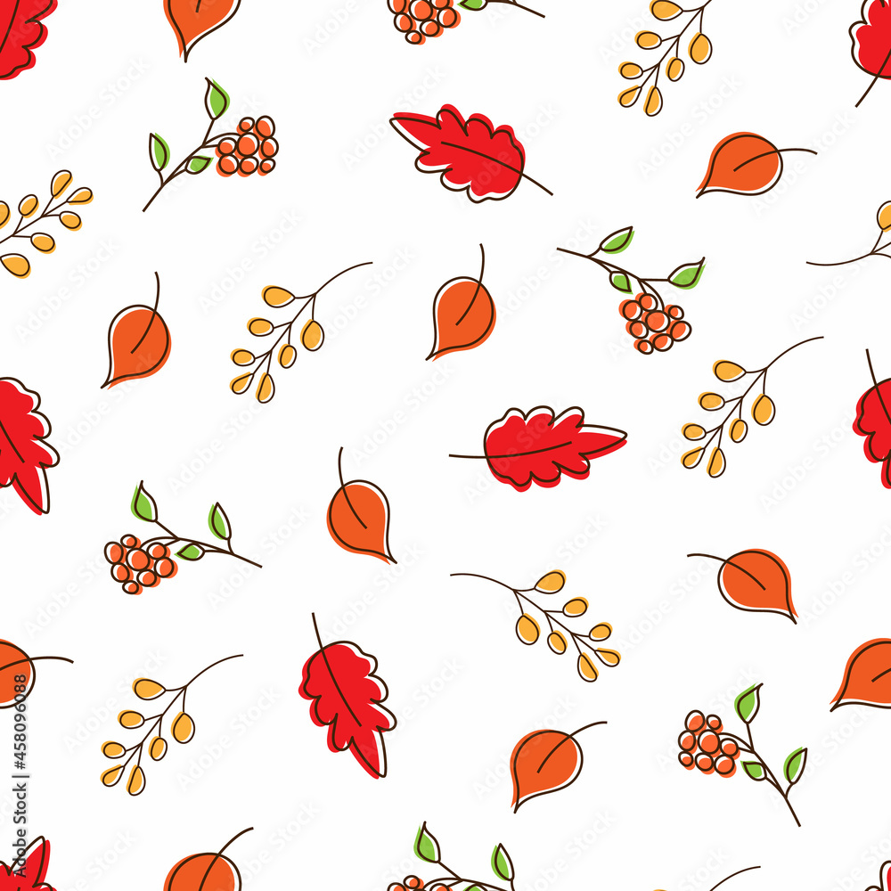 Seamless pattern with autumn leaves in orange, beige, brown and yellow. Perfect for wallpaper, gift paper, pattern fill, web page background, autumn greeting cards