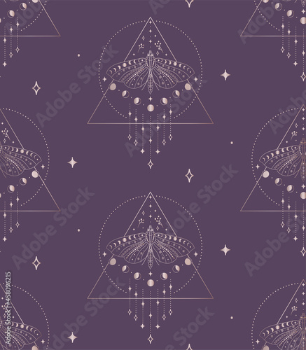 Abstract Background Seamless Pattern Moth and Moon