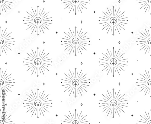 Abstract Background Seamless Pattern. Moon And Sun
