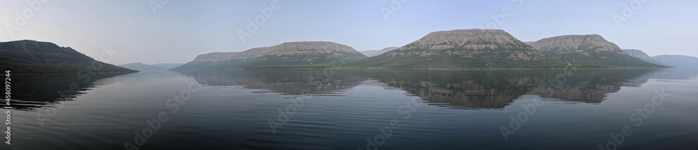 Putorana plateau, a panorama of a mountain lake.