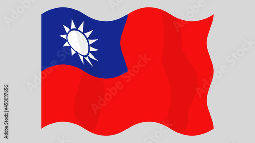 Detailed flat vector illustration of a flying flag of Taiwan on a light background. Correct aspect ratio.