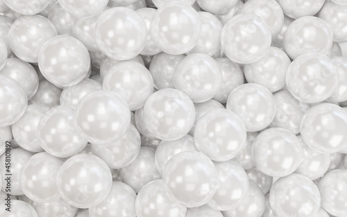 White shiny pearls background, 3D illustration.