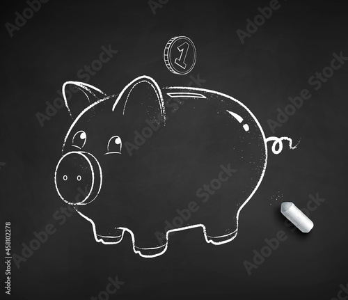 Vector chalk drawn illustration of cute piggy bank