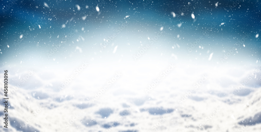 Naklejka premium Winter abstract background, snowy landscape with blue night sky