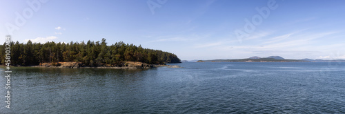 Panoramic View Rocky Shore with Canadian Nature Landscape on the Pacific Ocean West Coast. Sunny Summer Day. Ruckle Provincial Park, Salt Spring Island, British Columbia, Canada. © edb3_16