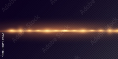 collection of horizontal light dividers gold flares. horizontal dynamic light gold lines.  laser on a checkered png dark background. Collection effect light gold line png.	