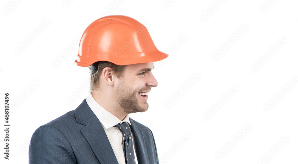 Its all about engineering. Happy engineer in hardhat. Building expert side-face. Civil engineering Its all about engineering. Happy engineer in hardhat. Building expert side-face. Civil engineering