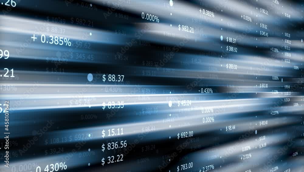 Digital blue blurred lines with business stock data animation background. Digital blue blurred lines with business stock data animation background.