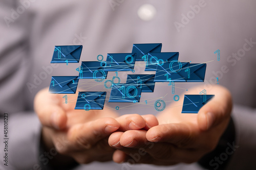 express envelope and parcel abstract technology background. Business quantum internet network communication and high speed parcel