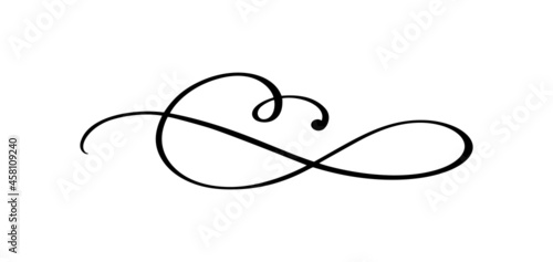 Vector vintage line elegant calligraphy divider and separator, swirl and corner decorative ornament. Floral line filigree design element. Flourish curl element for invitation or menu page illustration