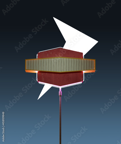 Photography Neon retro signboard of motel or restaurant on roadside