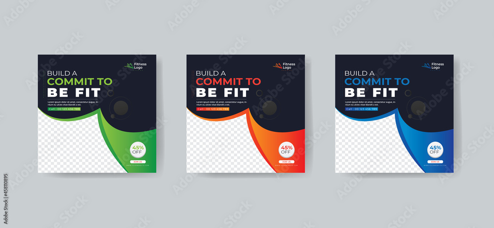 sport fitness social media post template collection,sport fitness instagram post template vector & illustration in 3 colorful accents template sport fitness social media post template collection,sport fitness instagram post template vector & illustration in 3 colorful accents template