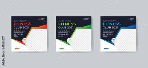 Fitness gym social media post square banner template for gym instagram post with vector & illustration in 3 colorful accents design template