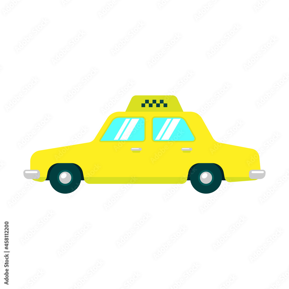Car icon. Taxi. Colored yellow silhouette. Side view. Vector simple flat graphic illustration. The isolated object on a white background. Isolate.