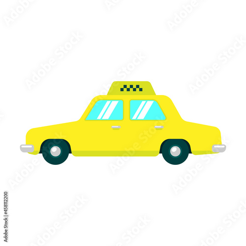 Car icon. Taxi. Colored yellow silhouette. Side view. Vector simple flat graphic illustration. The isolated object on a white background. Isolate.