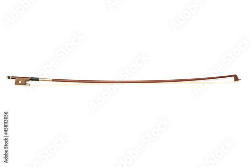 Top view of violin bow isolated on white background.