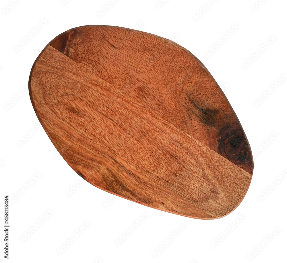 Flat lay of old wooden cutting board isolated on white Flat lay of old wooden cutting board isolated on white