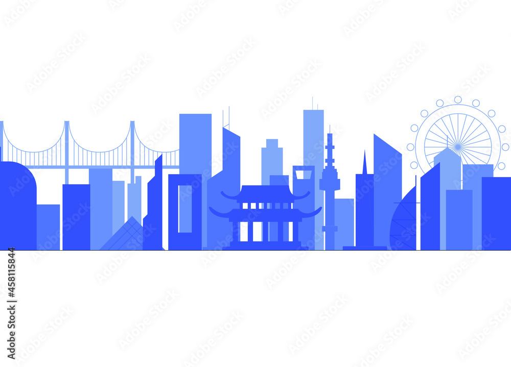city skyline in blue city skyline in blue