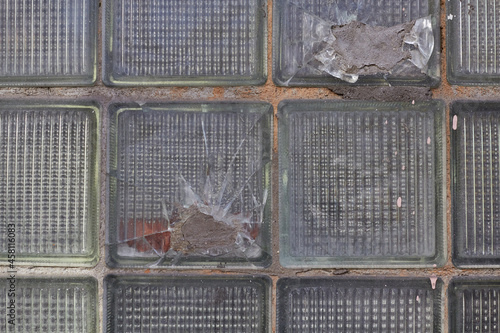 Background of old broken square windows, glass tiles