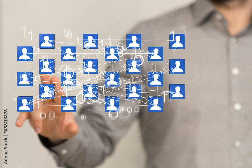 Businessman using data network with his fingers Businessman using data network with his fingers
