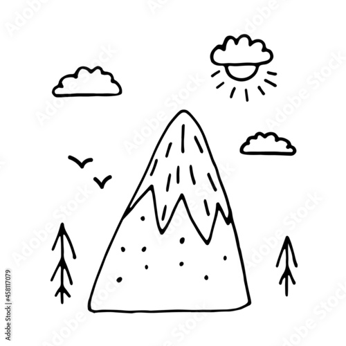 Mountain and nature in doodle style.