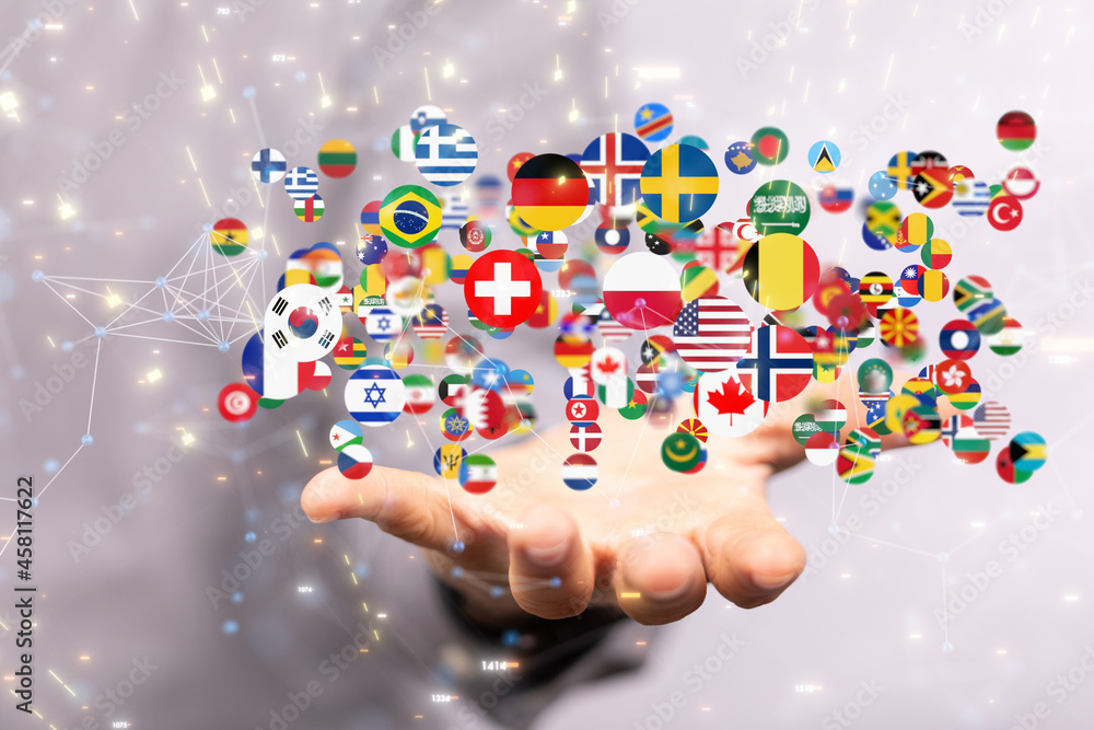 World map with all states and their flags,3d render. World map with all states and their flags,3d render.