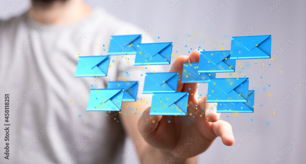 3D rendering flying email icon and web flying 3D rendering flying email icon and web flying